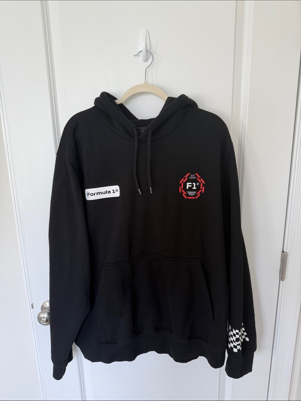 H&M Black Hoodie with Red F1 Crest and White Formula 1 Patch
